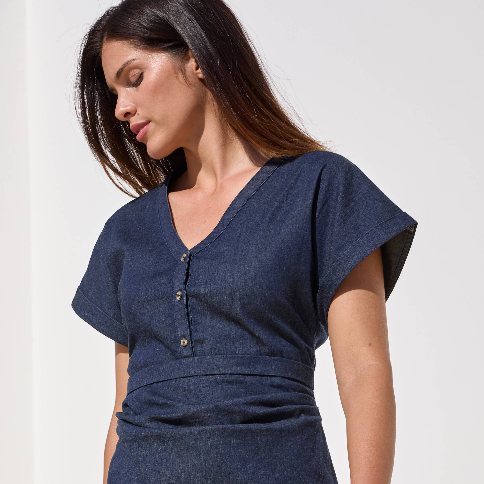 Robe longue en jean, manches courtes