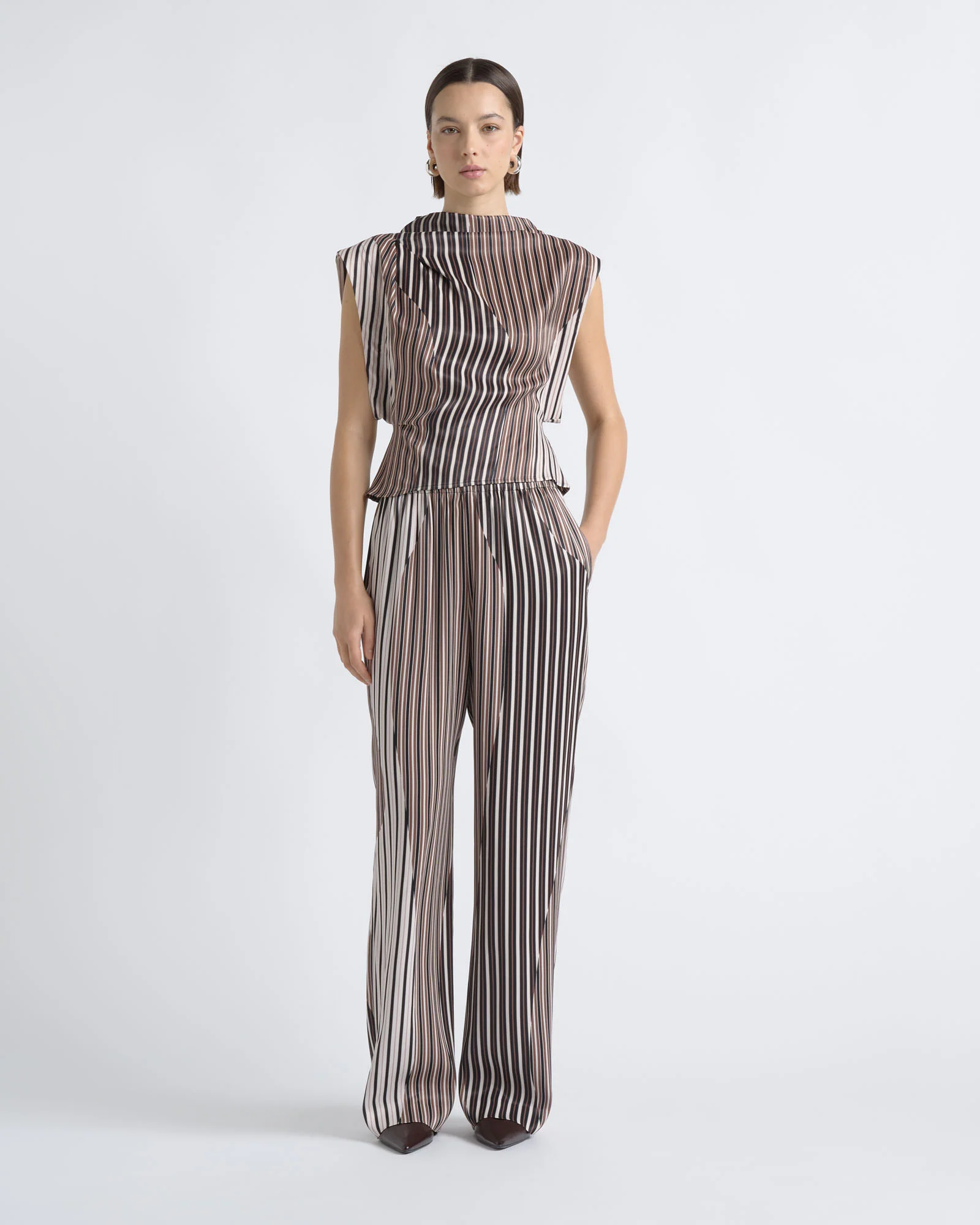 Stripe Tuck Shoulder Top