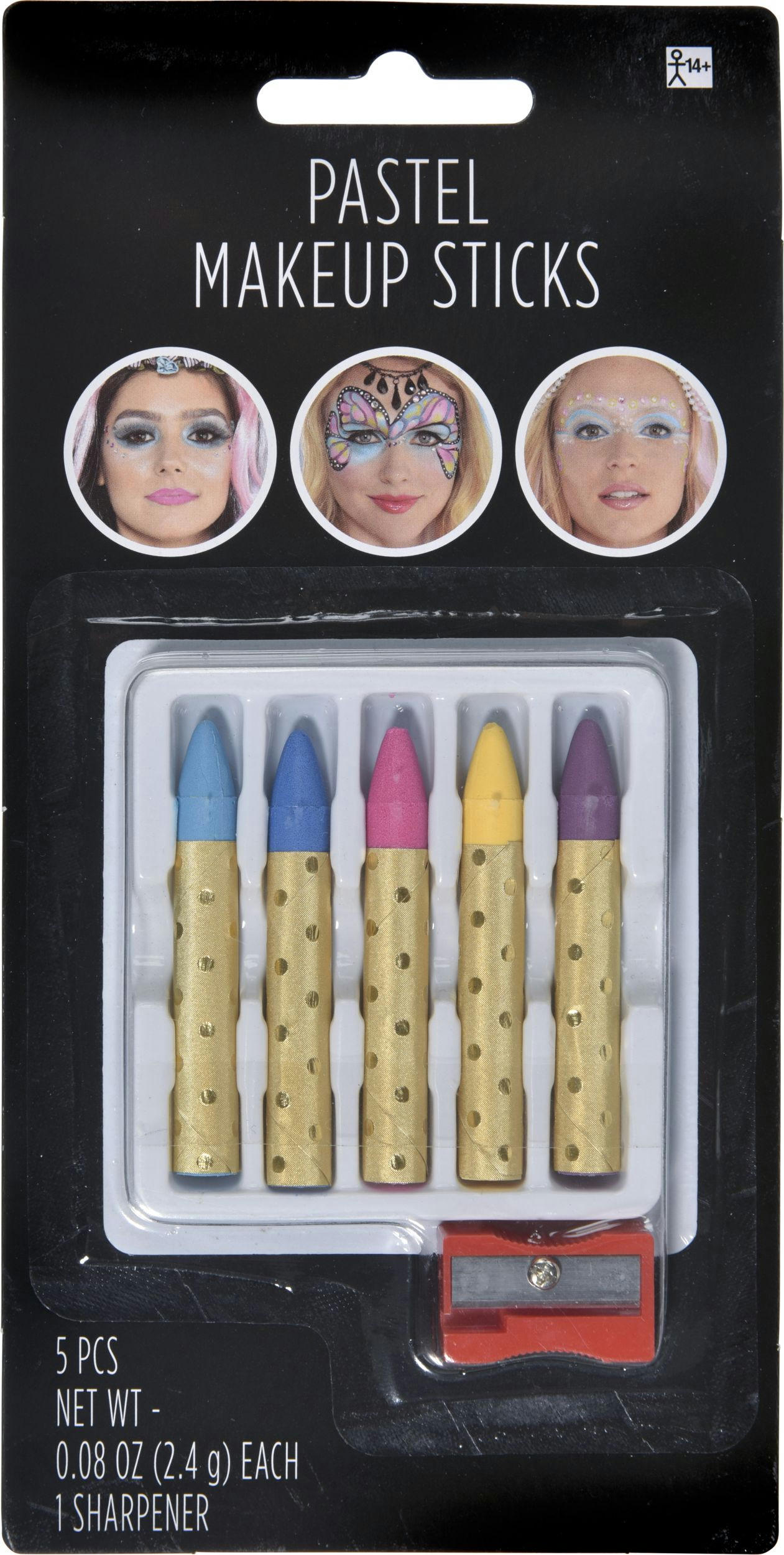 Pastel Face Makeup Crayon Sticks with Sharpener, Multi-Coloured, 2.4-g, 6-pk, Costume Accessories for Halloween