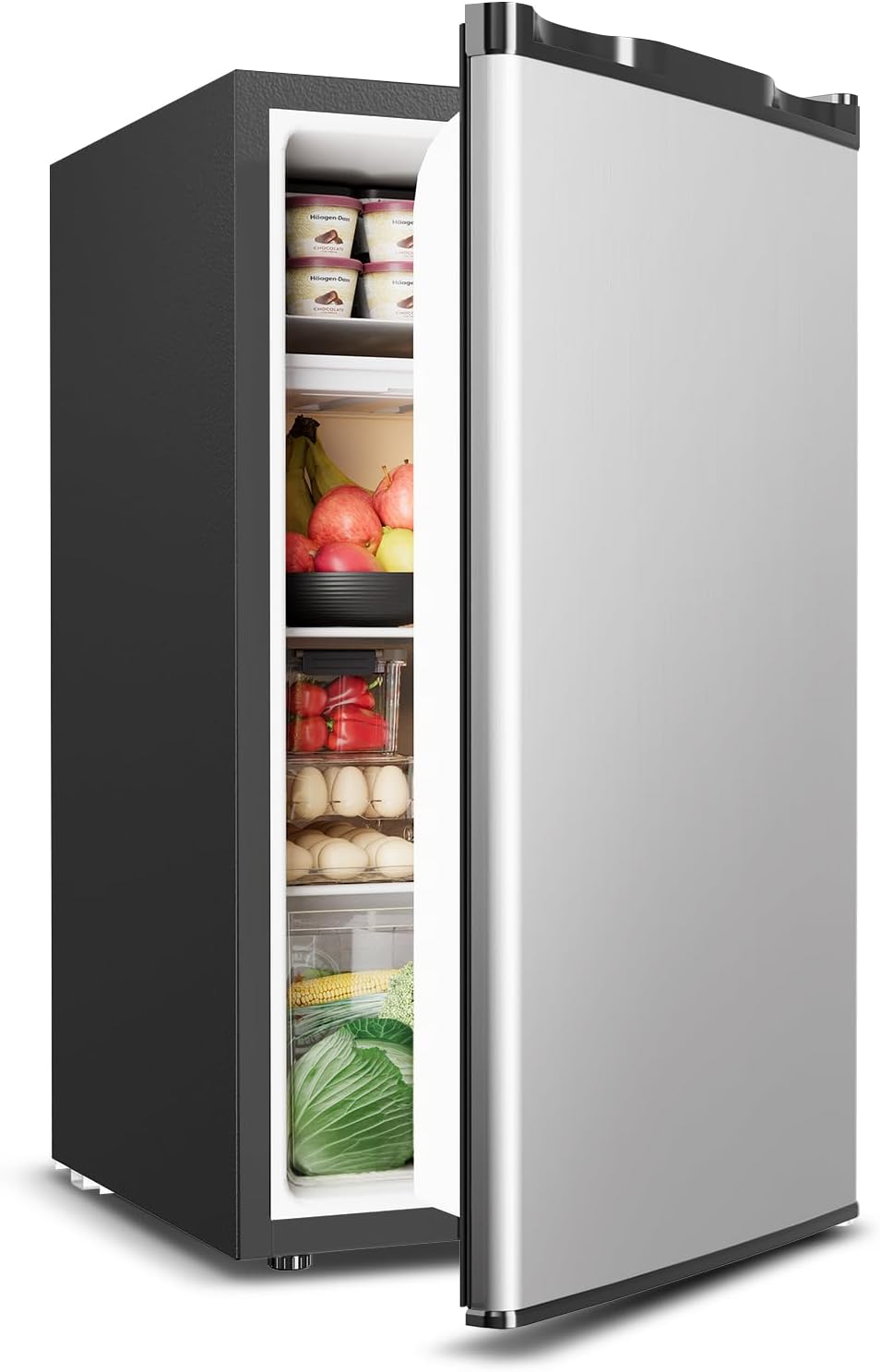 Feelfunn Mini Fridge with Freezer - 3.2 Cu.Ft Single Door Mini Refrigerator with Adjustable Thermostat, Low Noise, Energy Saving, Small Fridge for Bedroom, Apartment, Dorm, Classroom, Office - Silver
