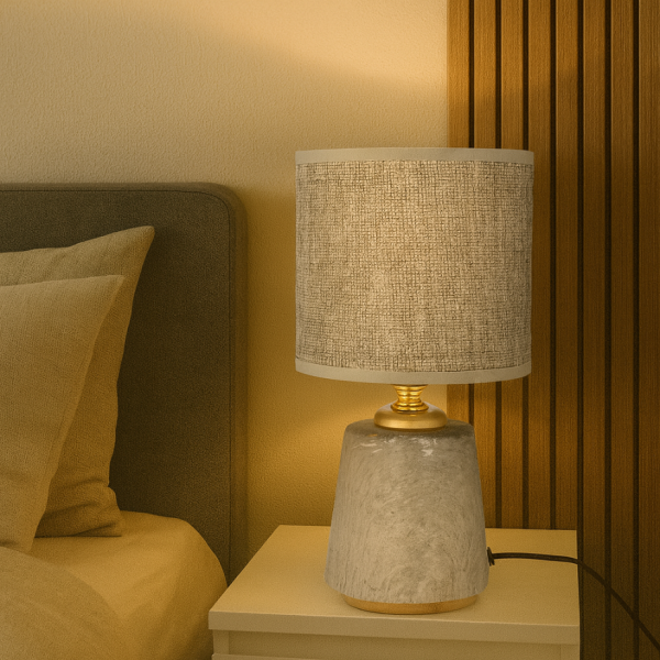 Lampa ceramiczna Livello 26,5 cm szara lampka nocna z kablem abażur