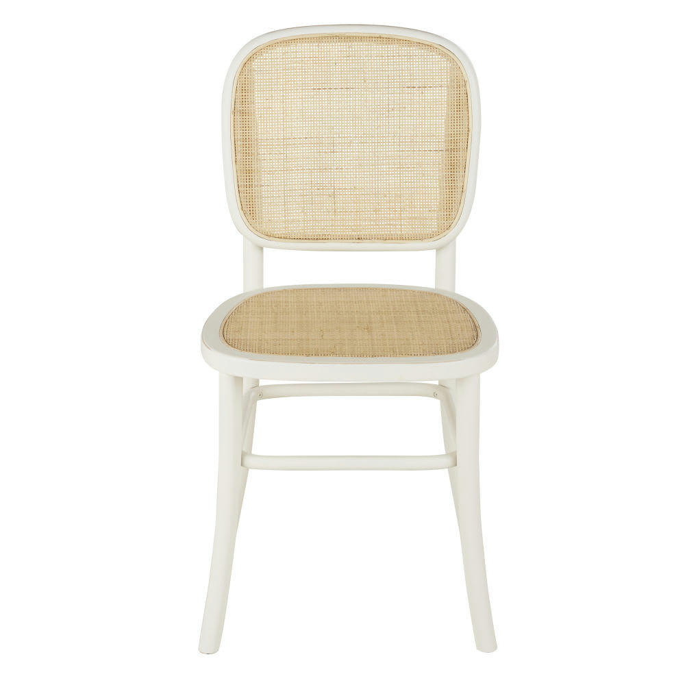 Esta - Chaise en bois de hêtre blanc effet vieilli cannage en rotin