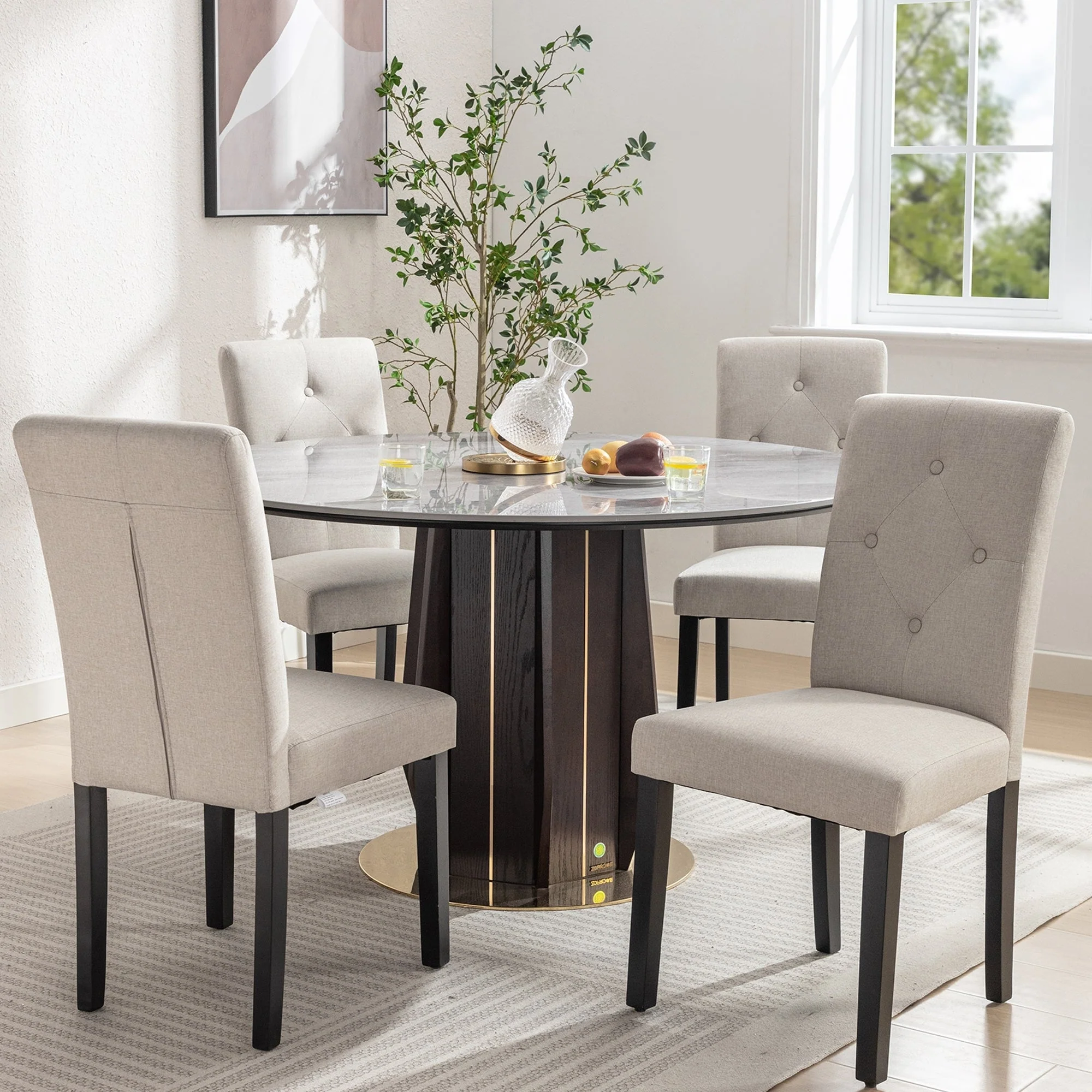 Javlergo Upholstered Dining Chairs Set of 4, Fabric or Faux Leather Dining Room Chair with Metal Legs