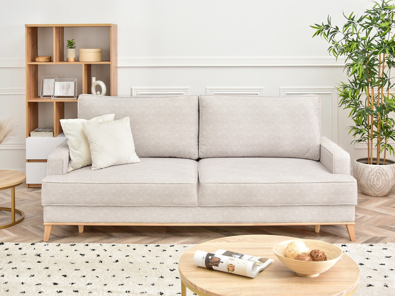 Sofa Crema-3 Popiel Tkanina, Podstawa Buk
