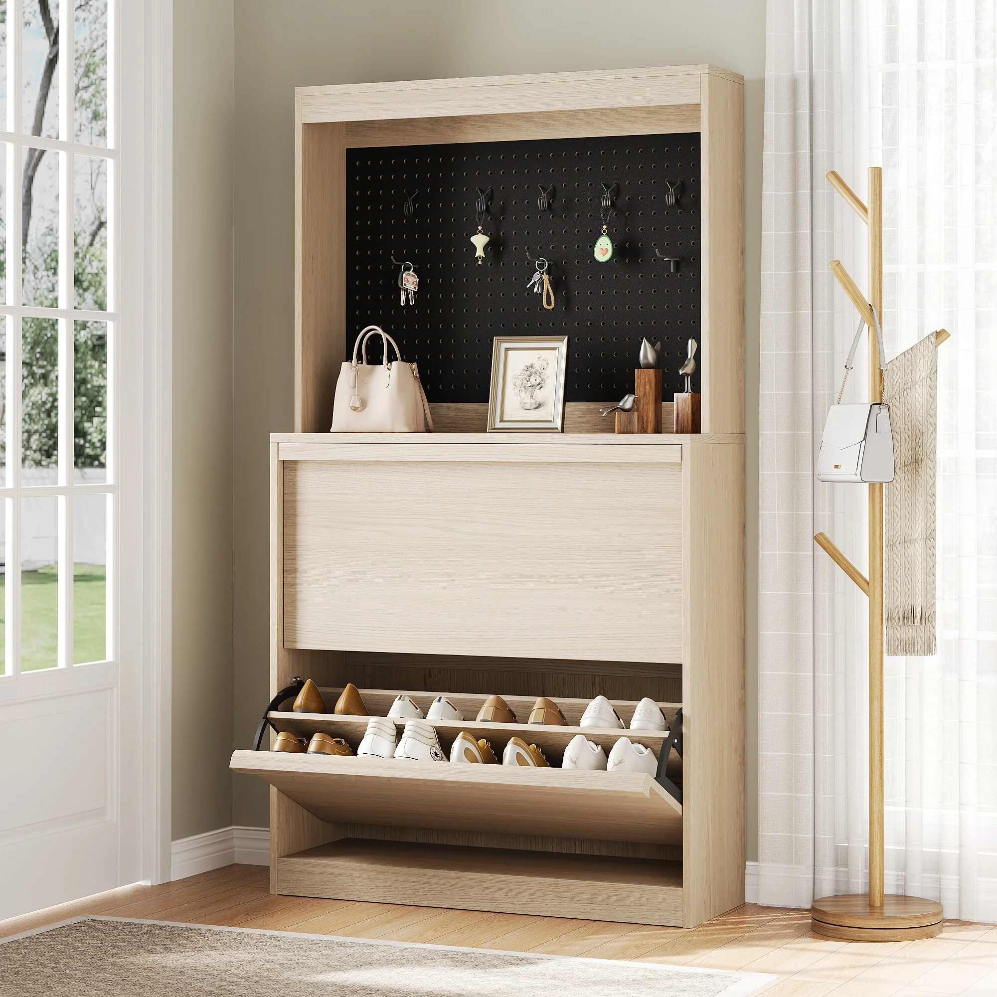 Shoe Cabinet with 2 Flip Drawers and Storage
