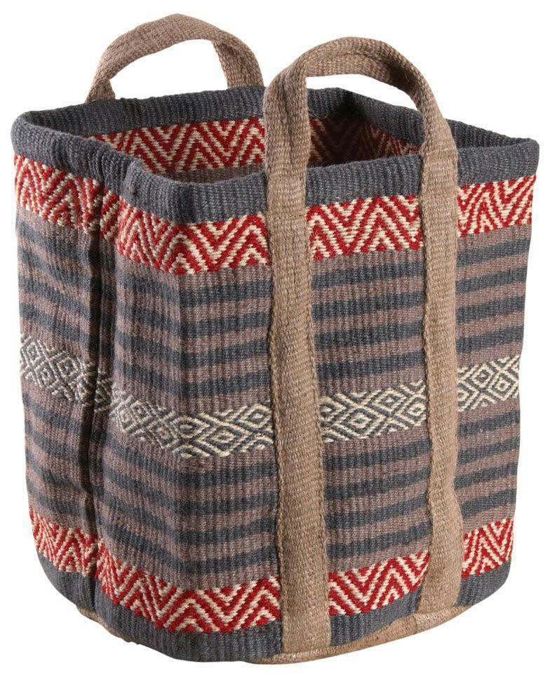 AFRIQUA - Corbeille en toile de jute épaisse taupe et rouge H43cm