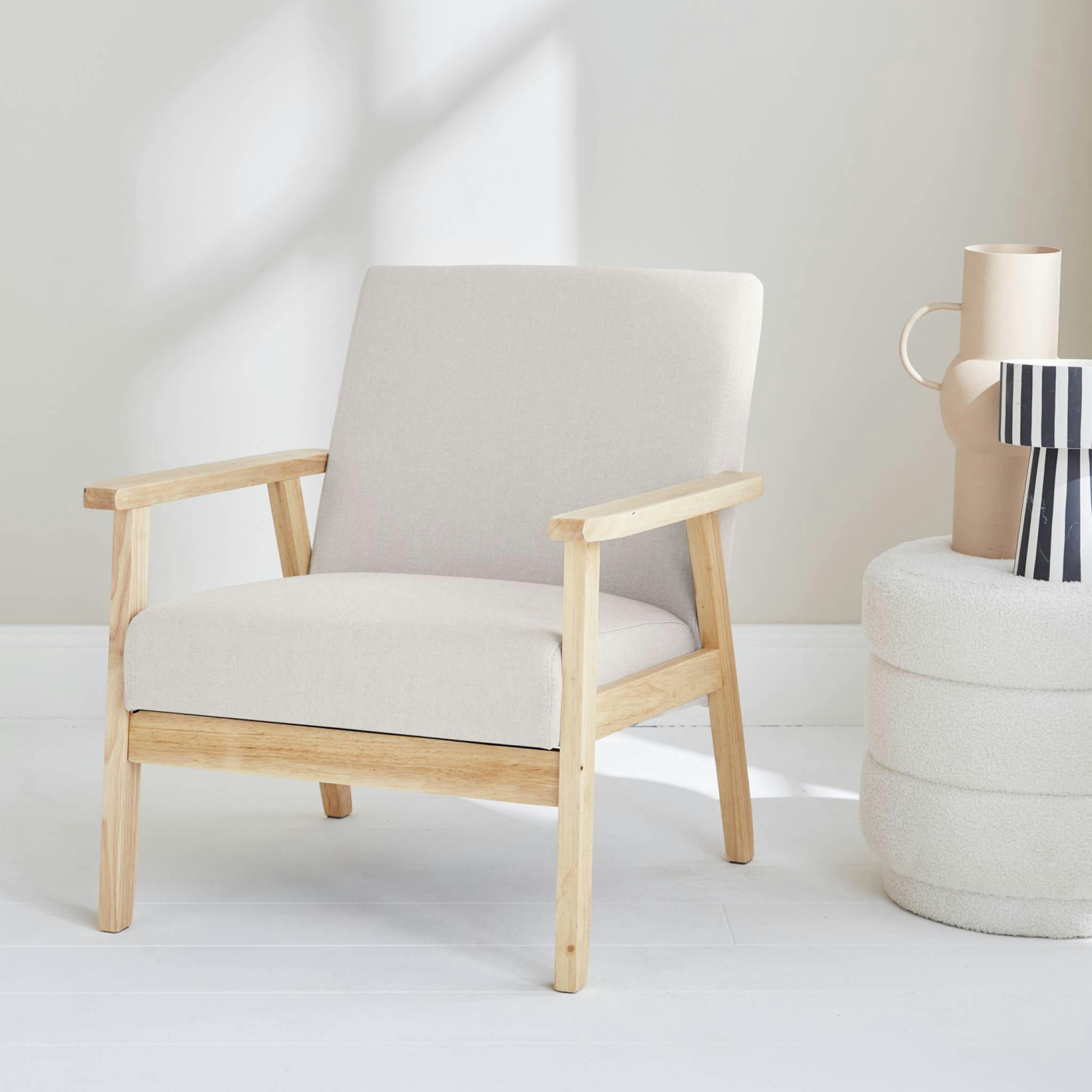 ISAK - Fauteuil scandinave bois et tissu crème