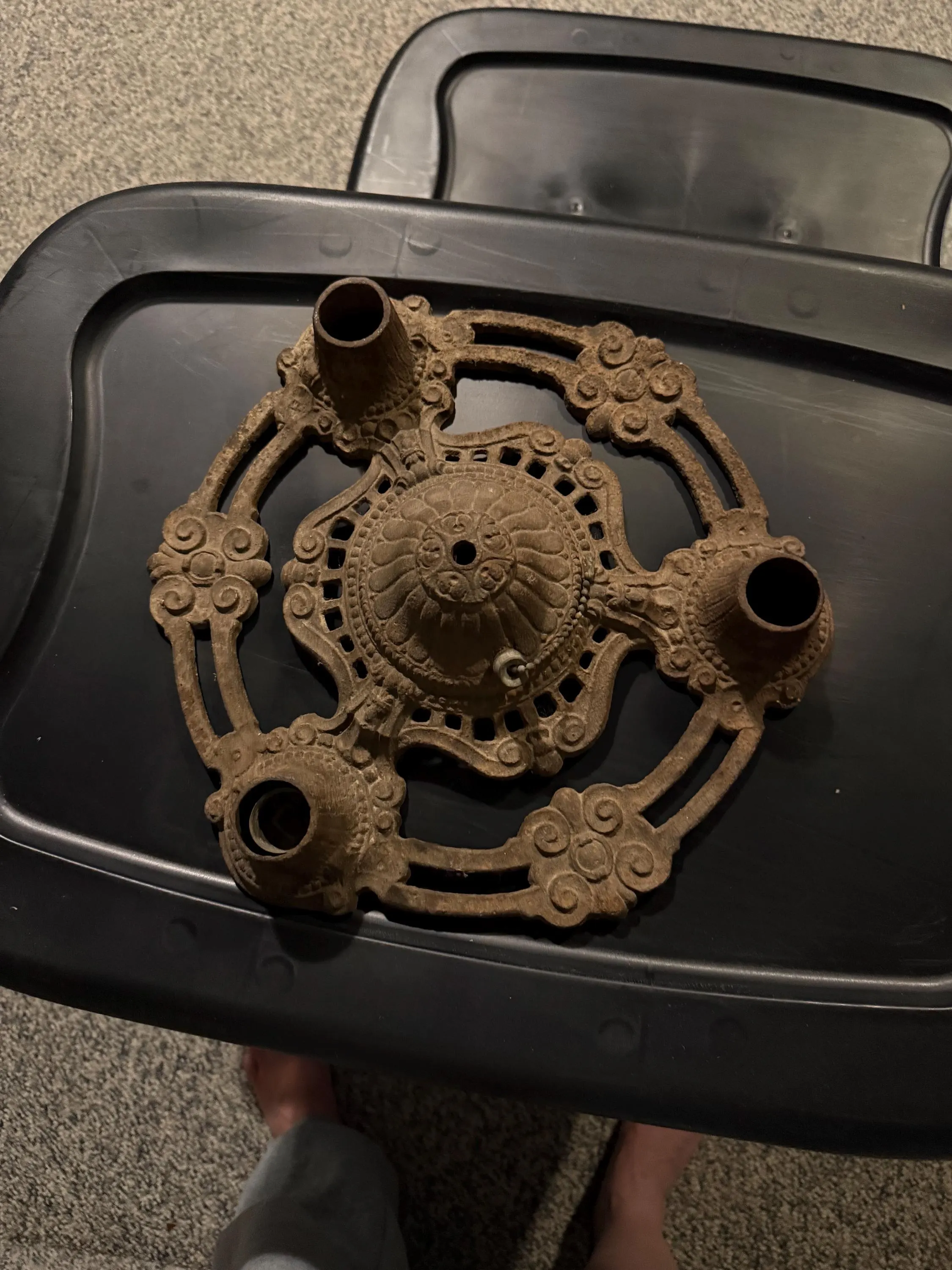 Antique Cast Iron Art Deco Ceiling Light Fixture No Wiring 13