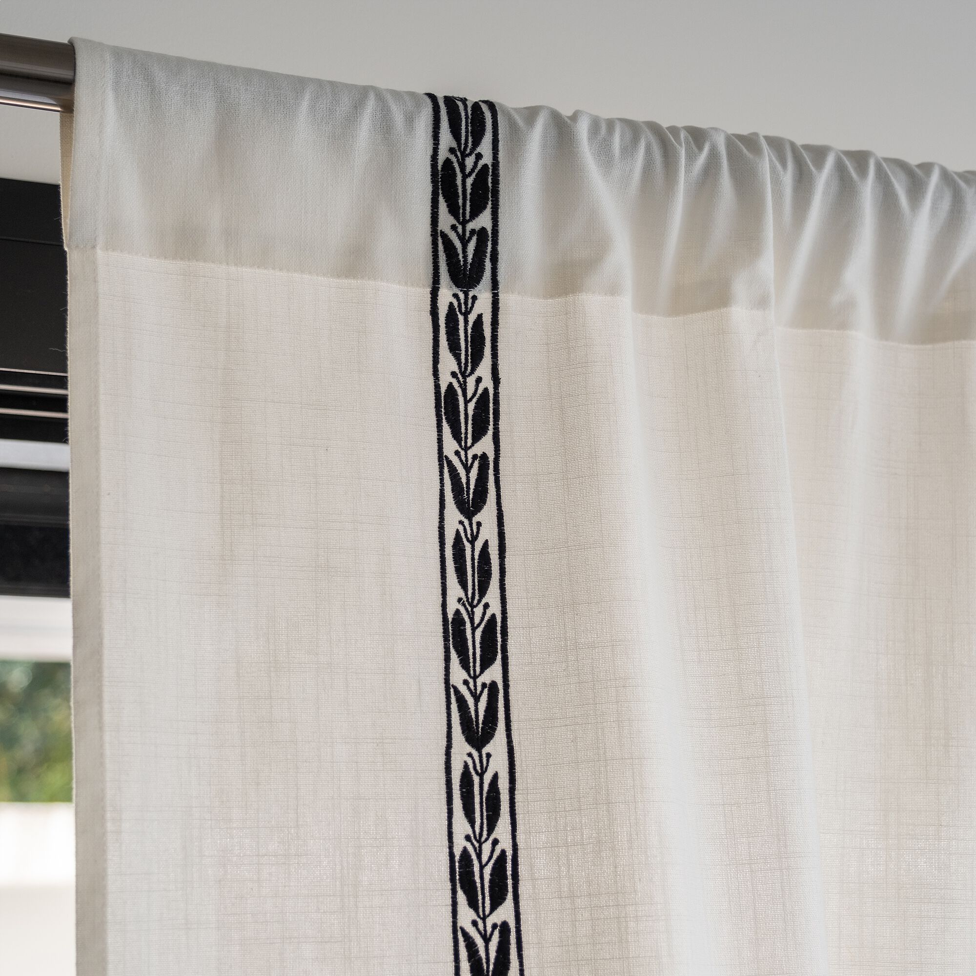 KISSOS - Rideau passe-tringle en coton motif Kissos 140x250cm - blanc