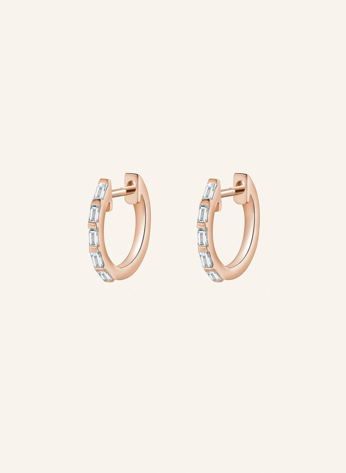 Leaf Creolen BAQUETTE aus 14 Karat Roségold mit Diamanten