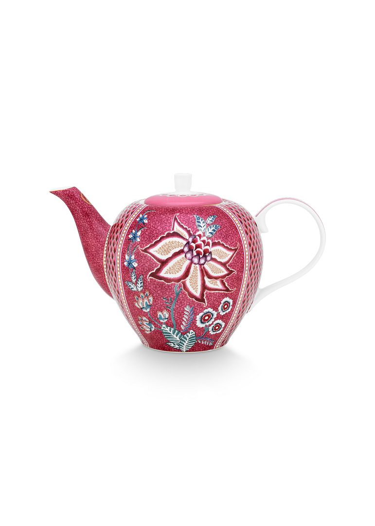 Pip Studio Flower Festival Theepot - Servies - Theekan - Donkerroze - 1.6l