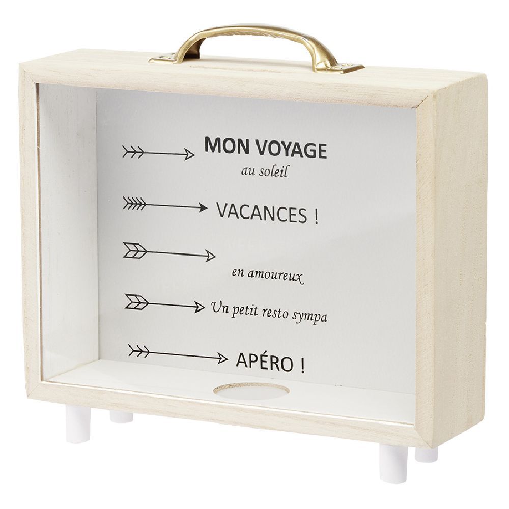 Tirelire bois et verre marron