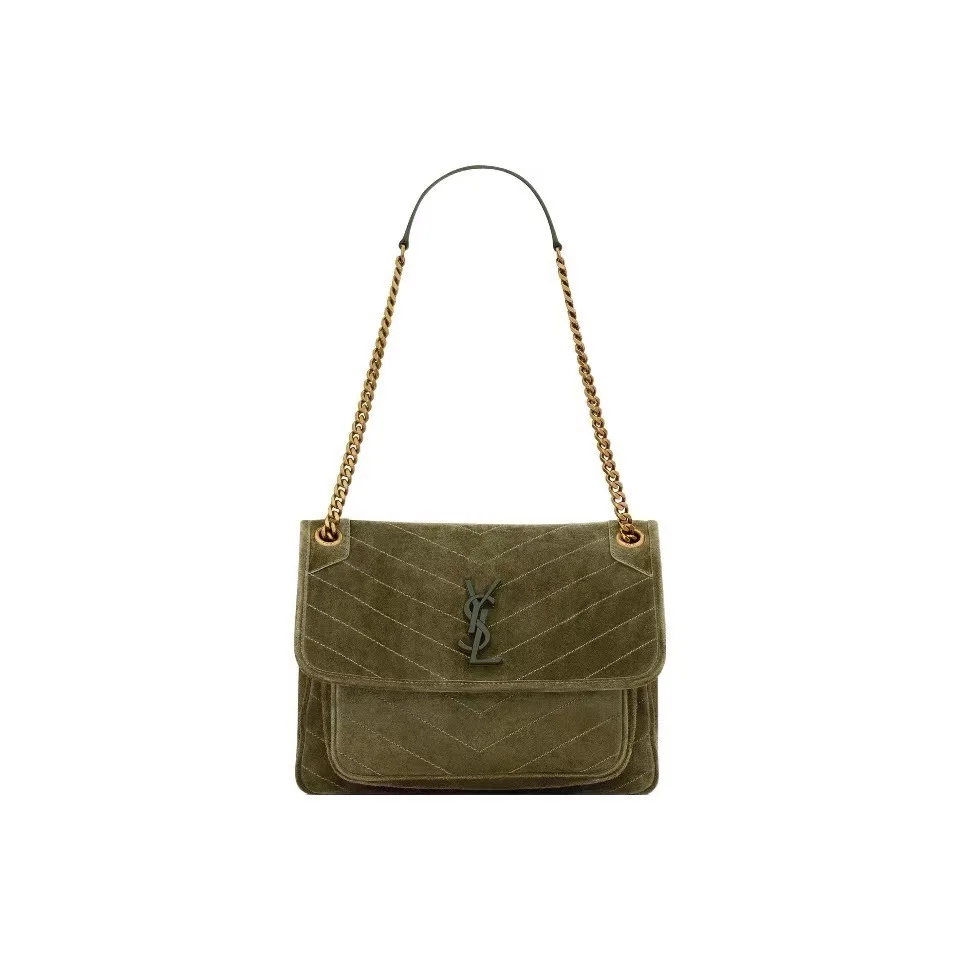 Saint Laurent YSL Niki Quilted Suede Handbag