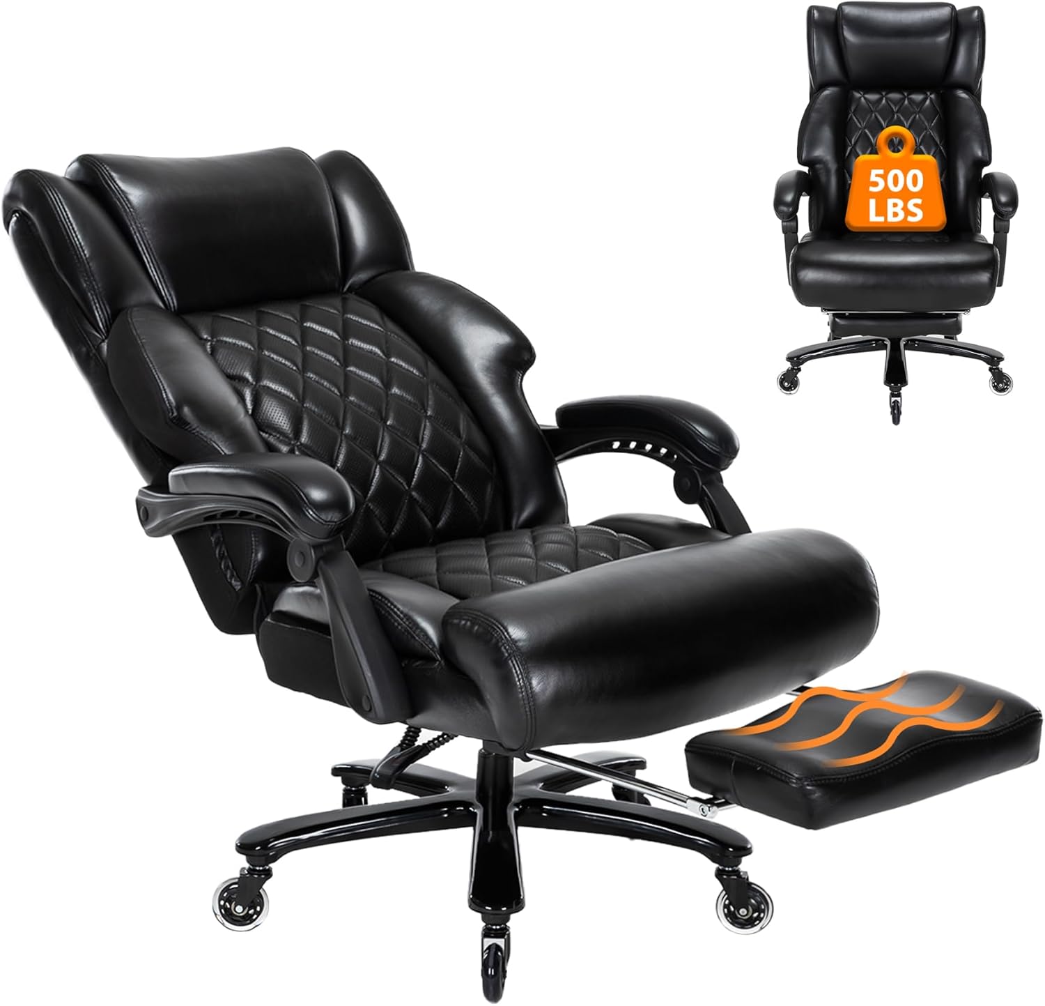 Executive Office Chair with Foot Rest Big and Tall Office Chair for Heavy People Ergonomic High Back Recline Chair Large Computer Desk Chair Black