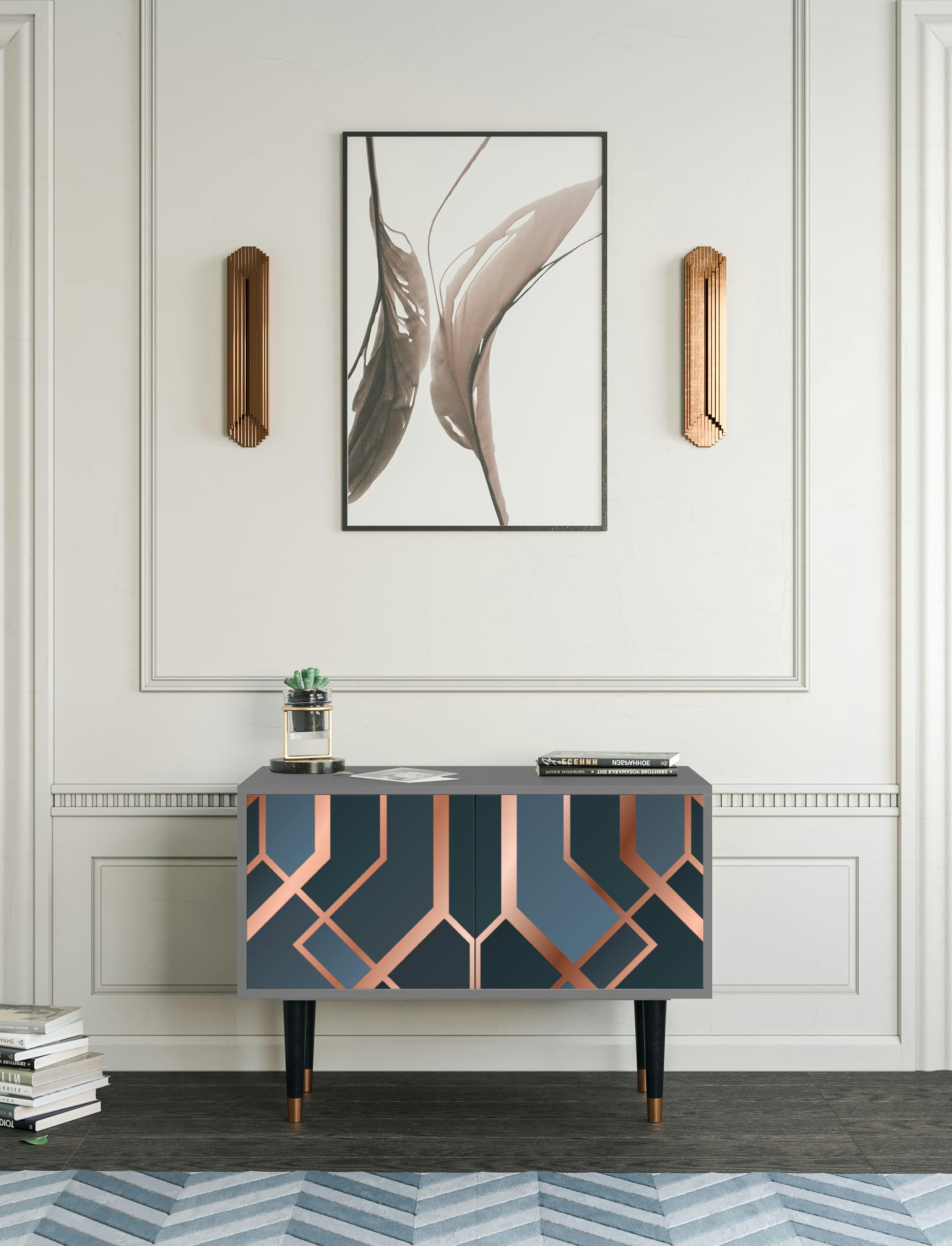 ASHY 1920' - Buffet bas  bleu-vert 2 portes L 94 cm