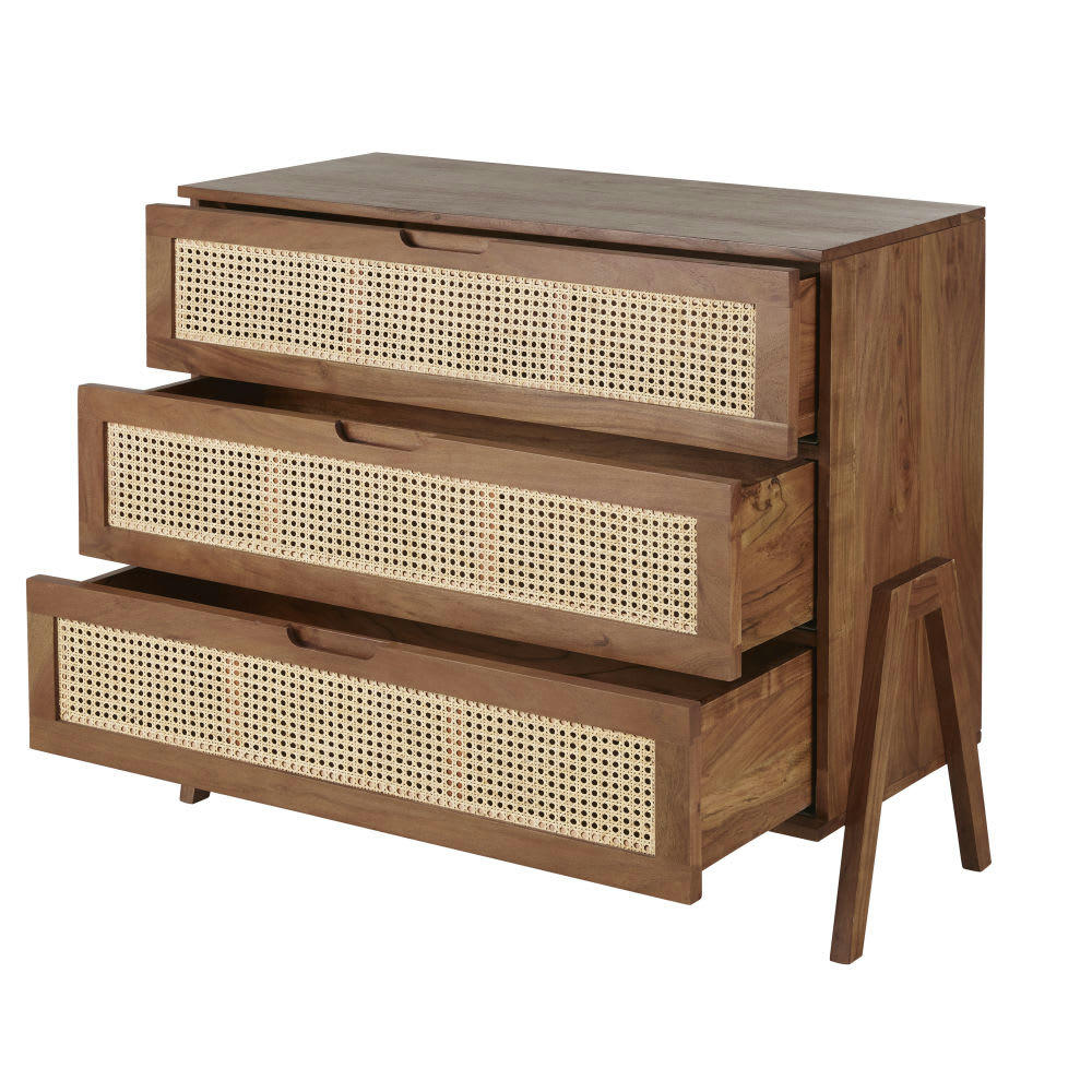 Santa Fe - Commode haute 3 tiroirs cannage en rotin