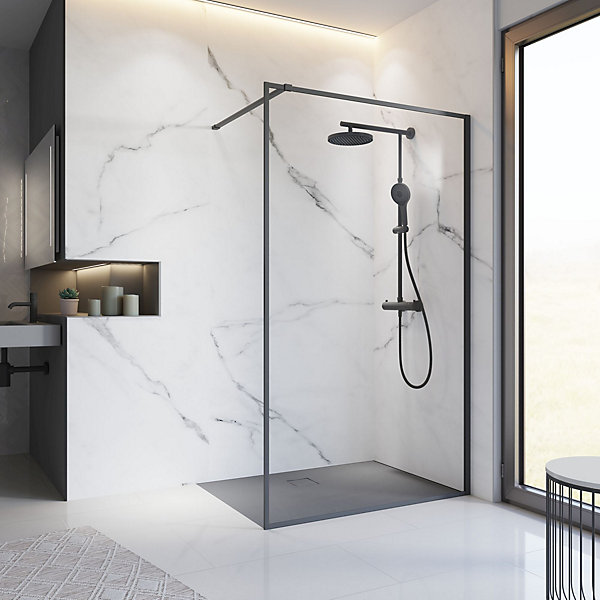 Paroi de douche à l'italienne transparente, profilé noir mat 120 cm, Schulte Impériale Contoura