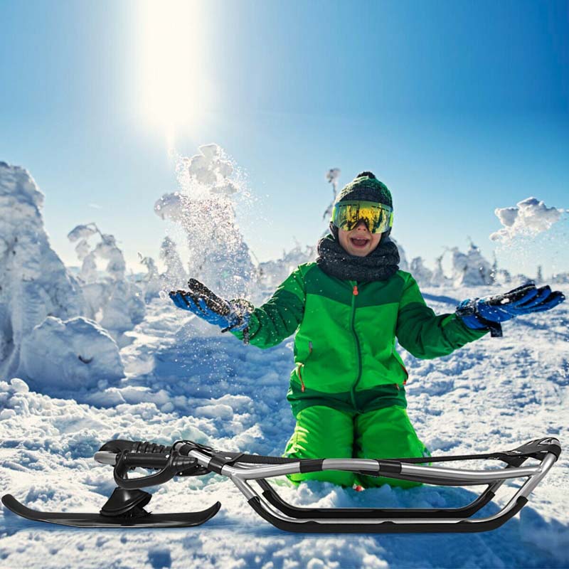 Kids Ski Sled Snow Racer Sled with Textured Grip Handles and Mesh Seat