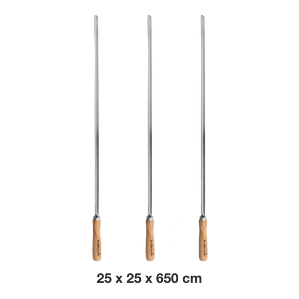 Grillspieß, 3er-Set, 65 cm, Holzgriff