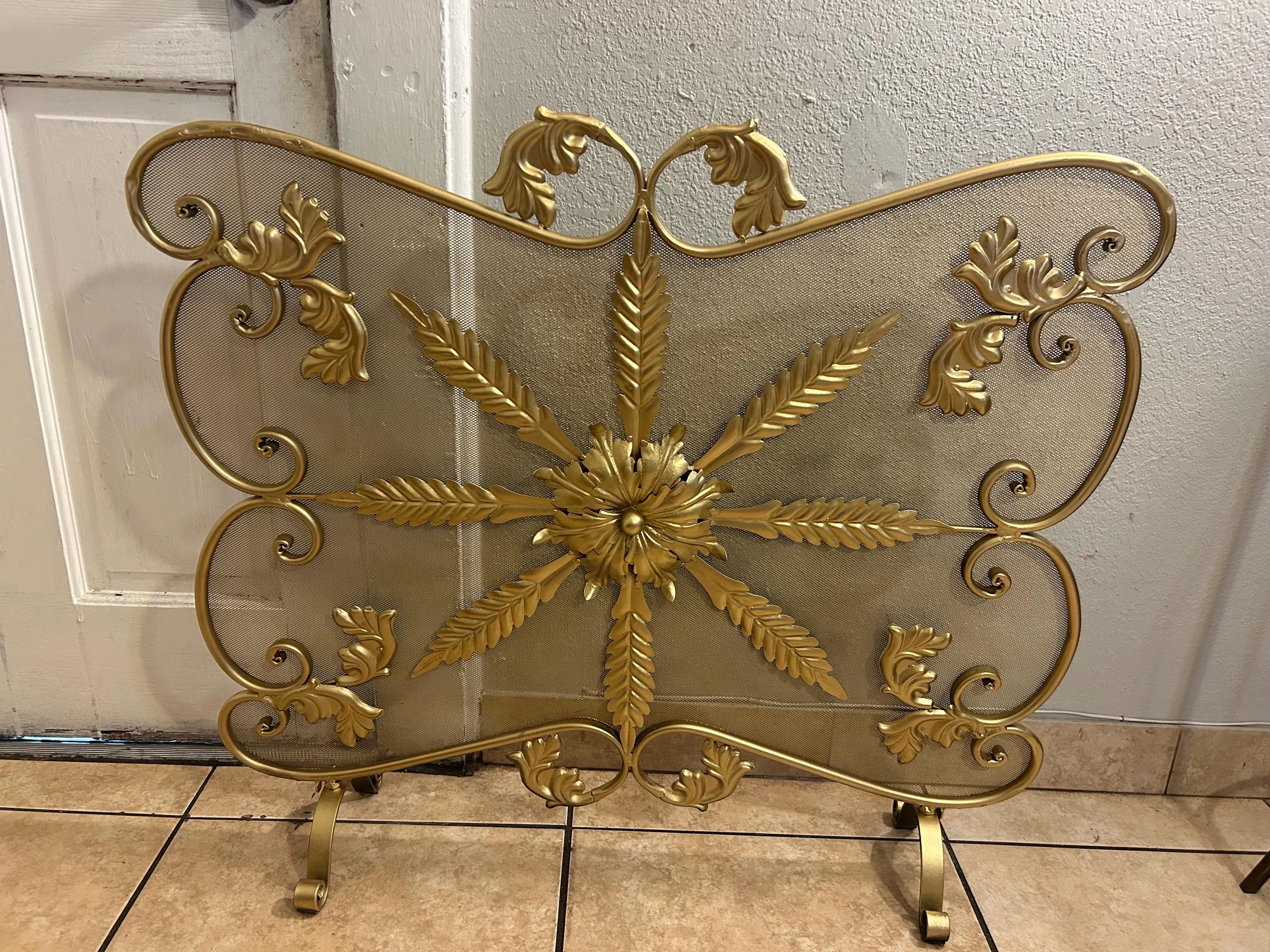 vintage Italian gilt metal fireplace screen