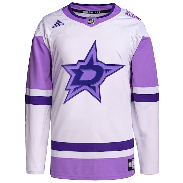 Dallas Stars adidas Hockey Fights Cancer Primegreen Authentic Blank Practice Jersey - White/Purple