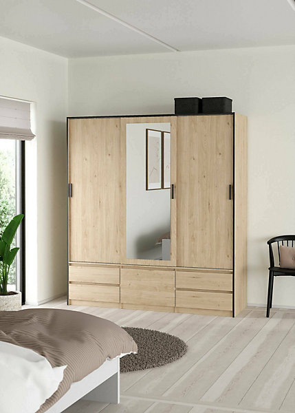 Grande armoire polyvalente Dpuscedd, Meubles multifonctionnels, Casier à chaussures, 181x60 h200 cm, Chêne clair