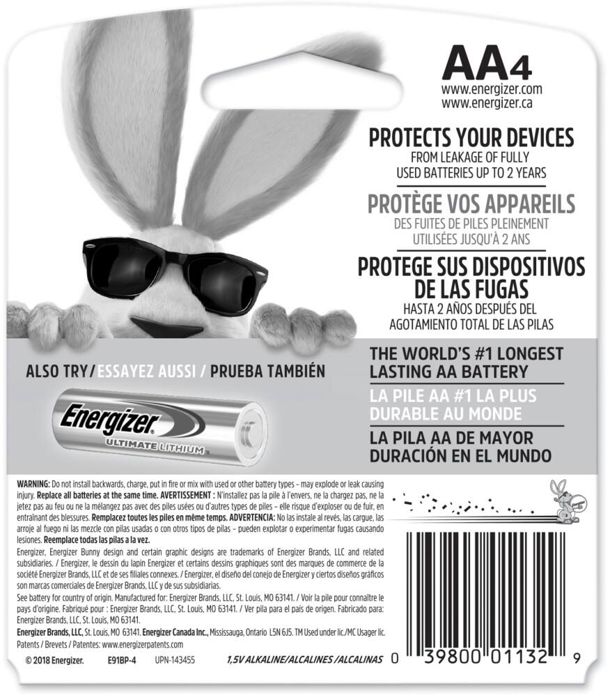 Energizer Max 4-pk AA Alkaline Batteries, Long Lasting, All Purpose