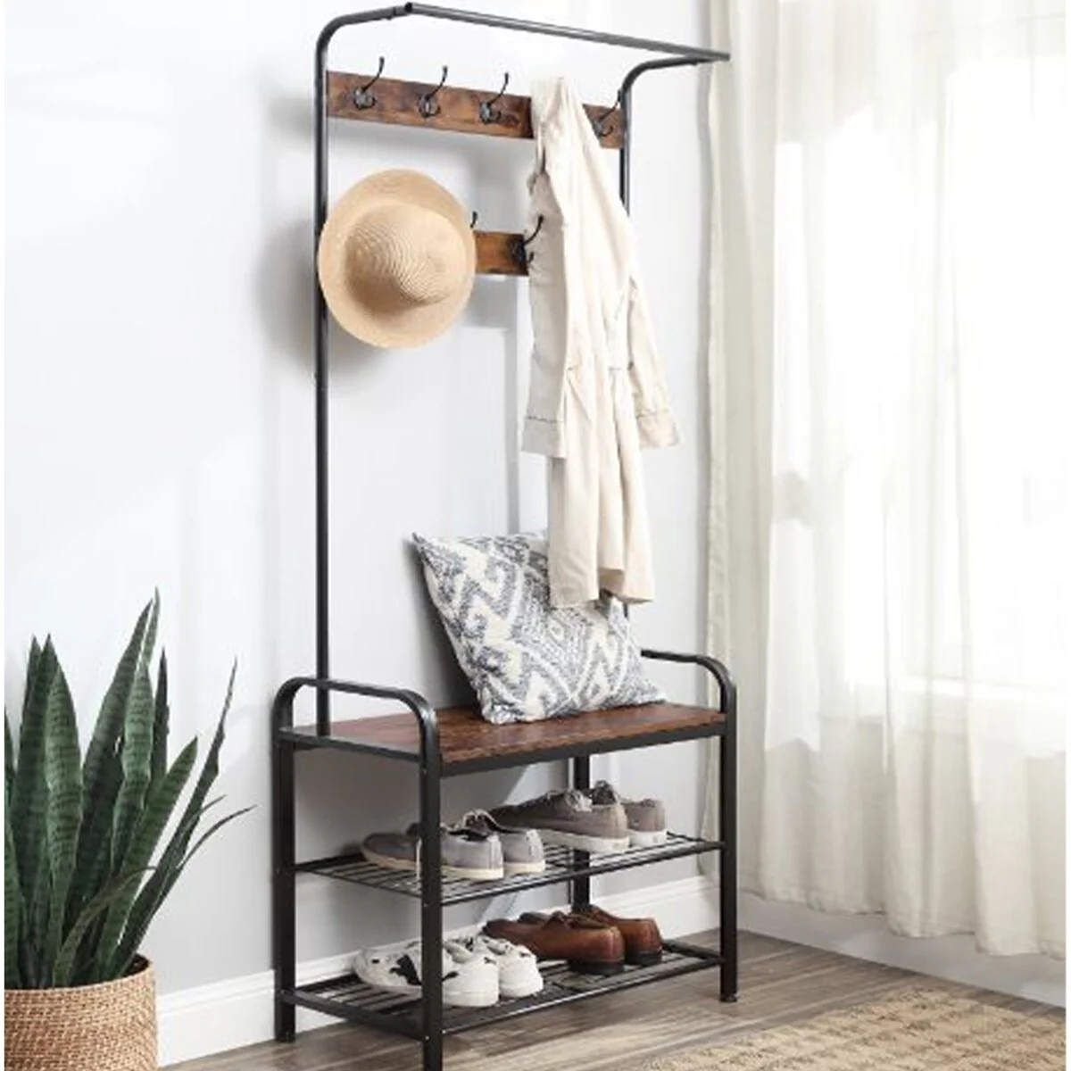 Wood Hall Tree with 9 Hooks