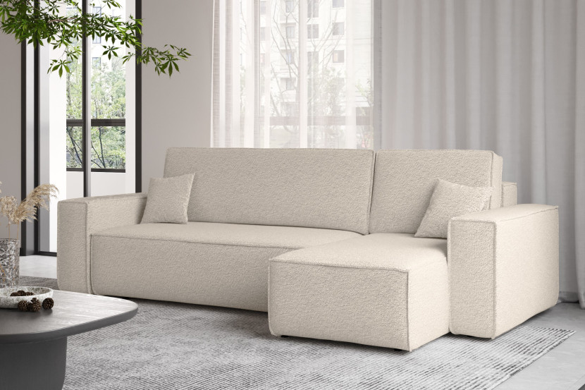 Sofa w kształcie L BEST, tkanina Abriamo, Beżowy Prawostronny