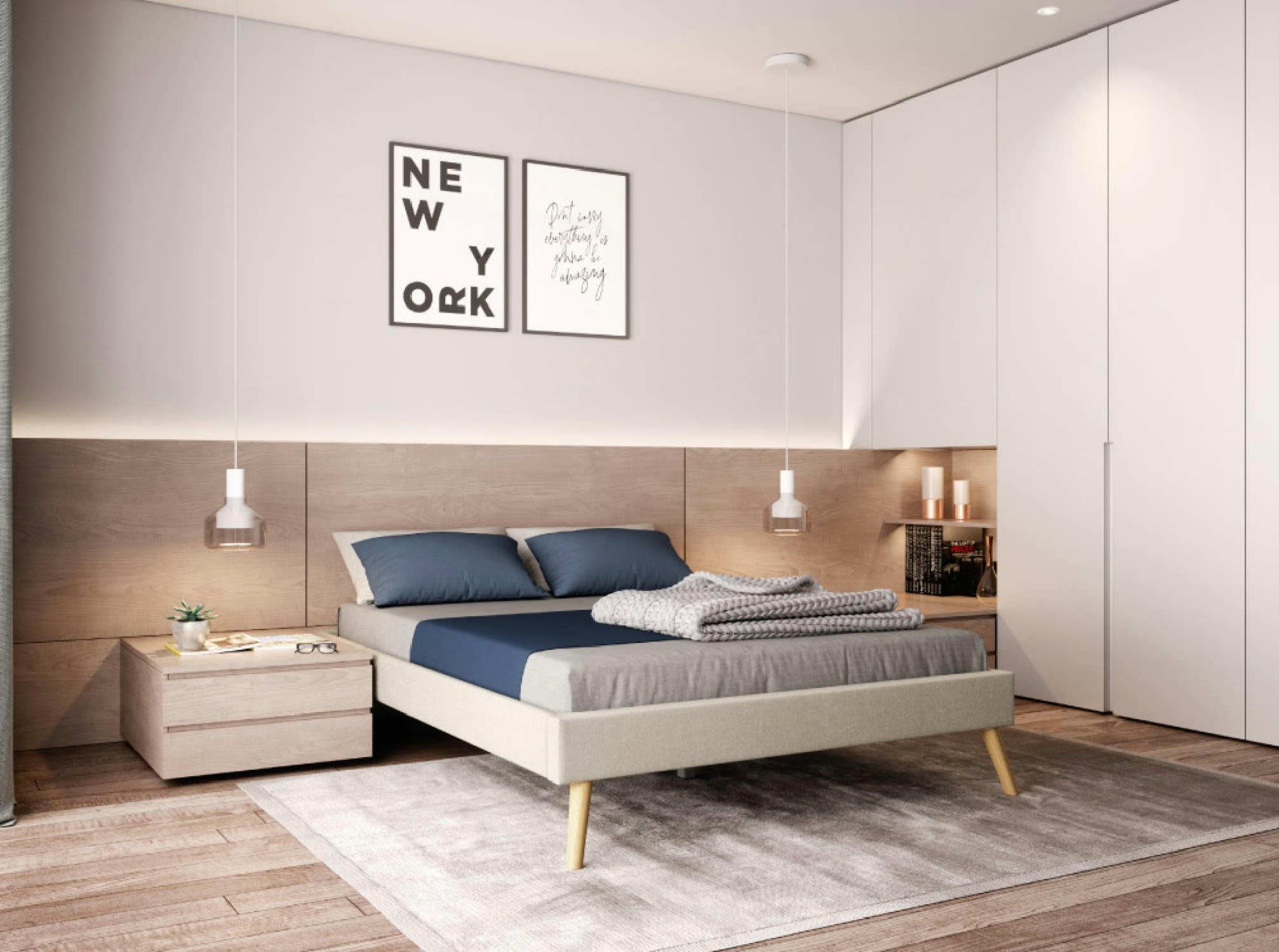 LORA - Cadre de lit  avec sommier à lattes - Beige - Largeur 140 cm