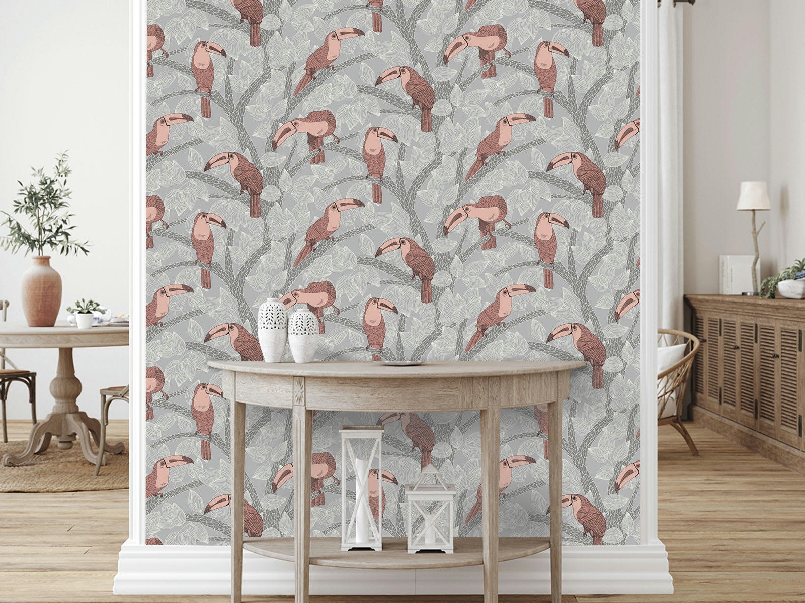 - Papier peint adhésif toucans gris clair 80cmx2m50