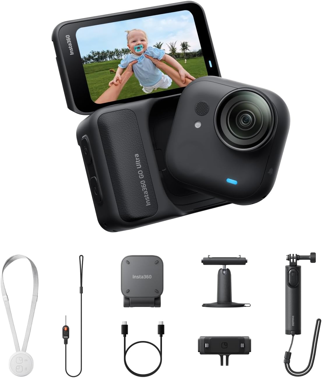 Insta360 GO Ultra Creator Bundle - Small 4K Vlogging Camera  Hands-Free  POV Cam  1/1.28 Sensor  53g Lightweight  156° FOV  200 Min Battery Life  Magnetic Wearable Action Camera for Sports  YouTube