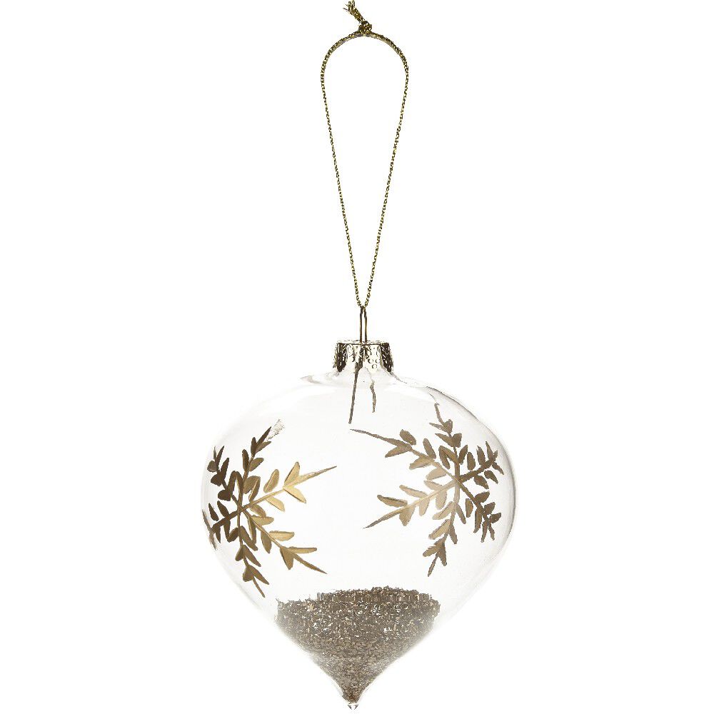 Boule de No&euml;l en verre forme goutte déco flocon et paillette doré