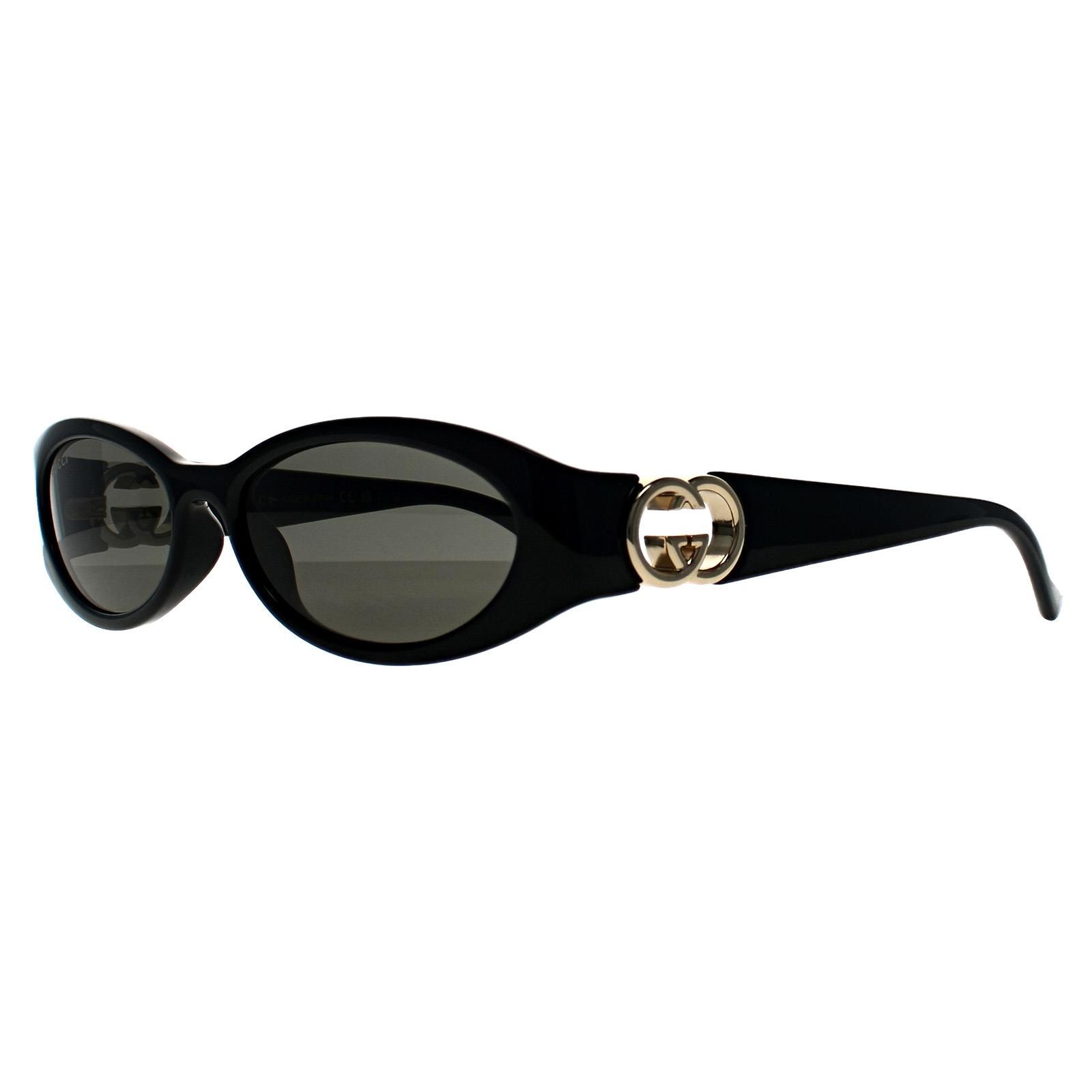 Gucci Oval Shiny Black Gold Grey GG1660S