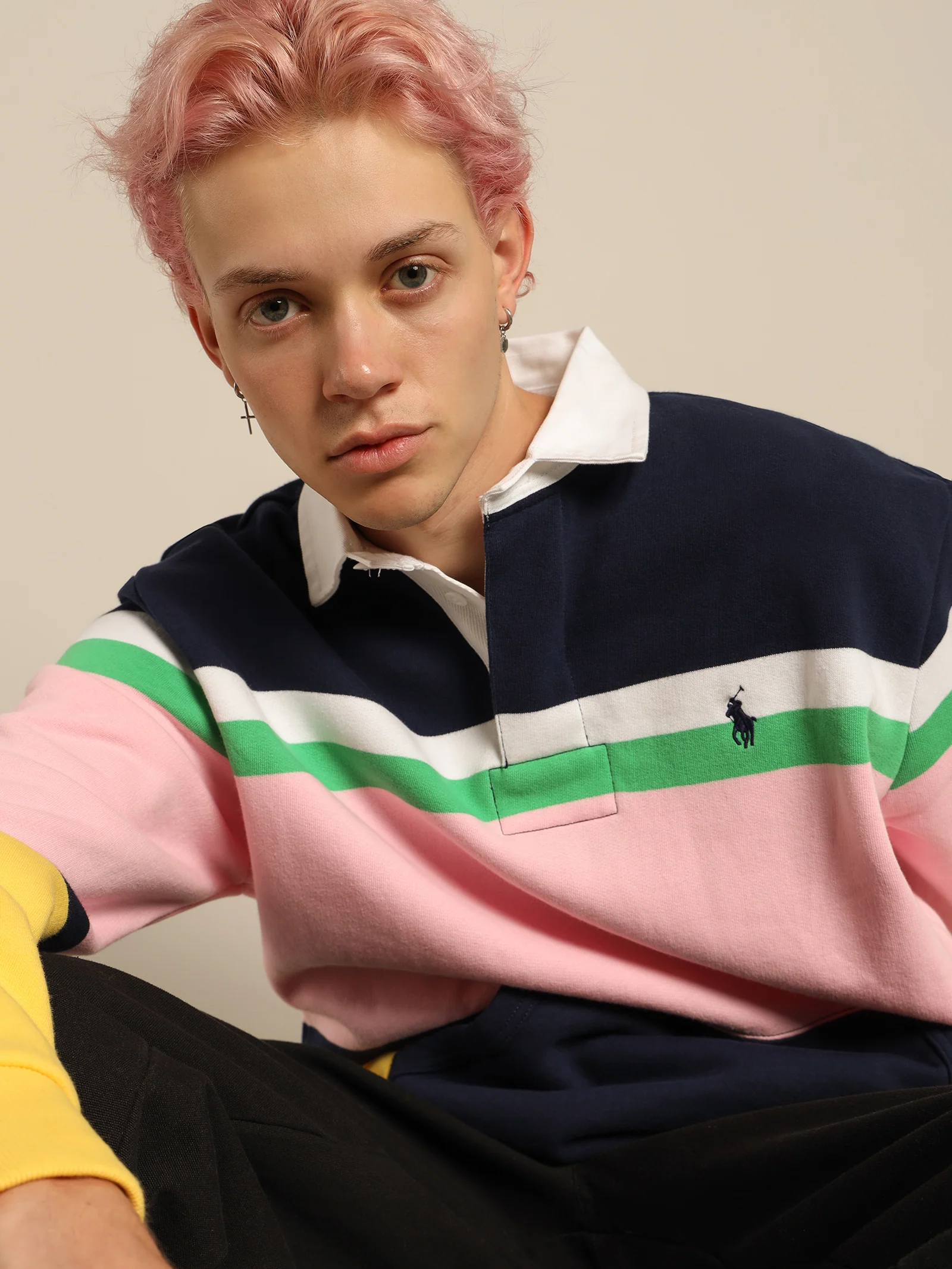 Multi Stripe Kangaroo Pocket Jersey Rugby Shirt