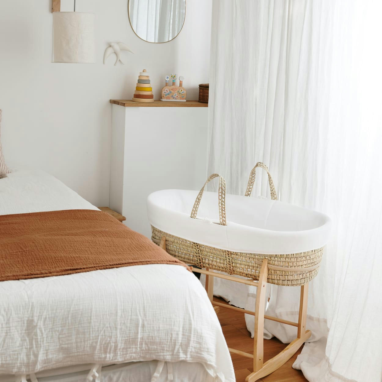 - Couffin avec Support Bois - Habillage Nuage en Coton Bio