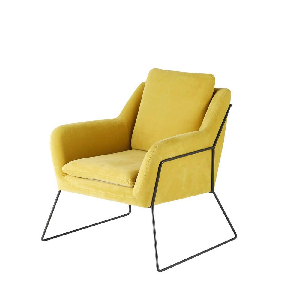 Jasper - Fauteuil en velours jaune moutarde