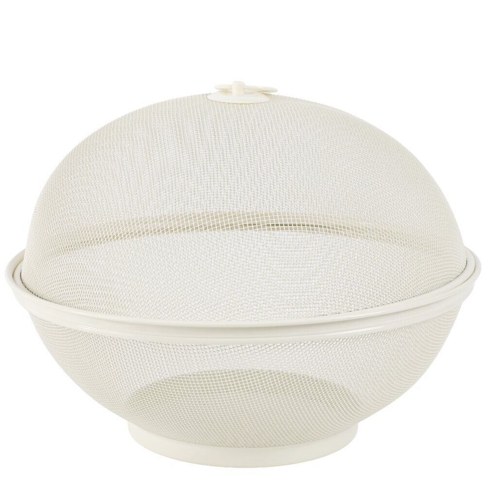 Corbeille à fruits avec cloche métal grillagé blanc crème Ø28,5xH22cm