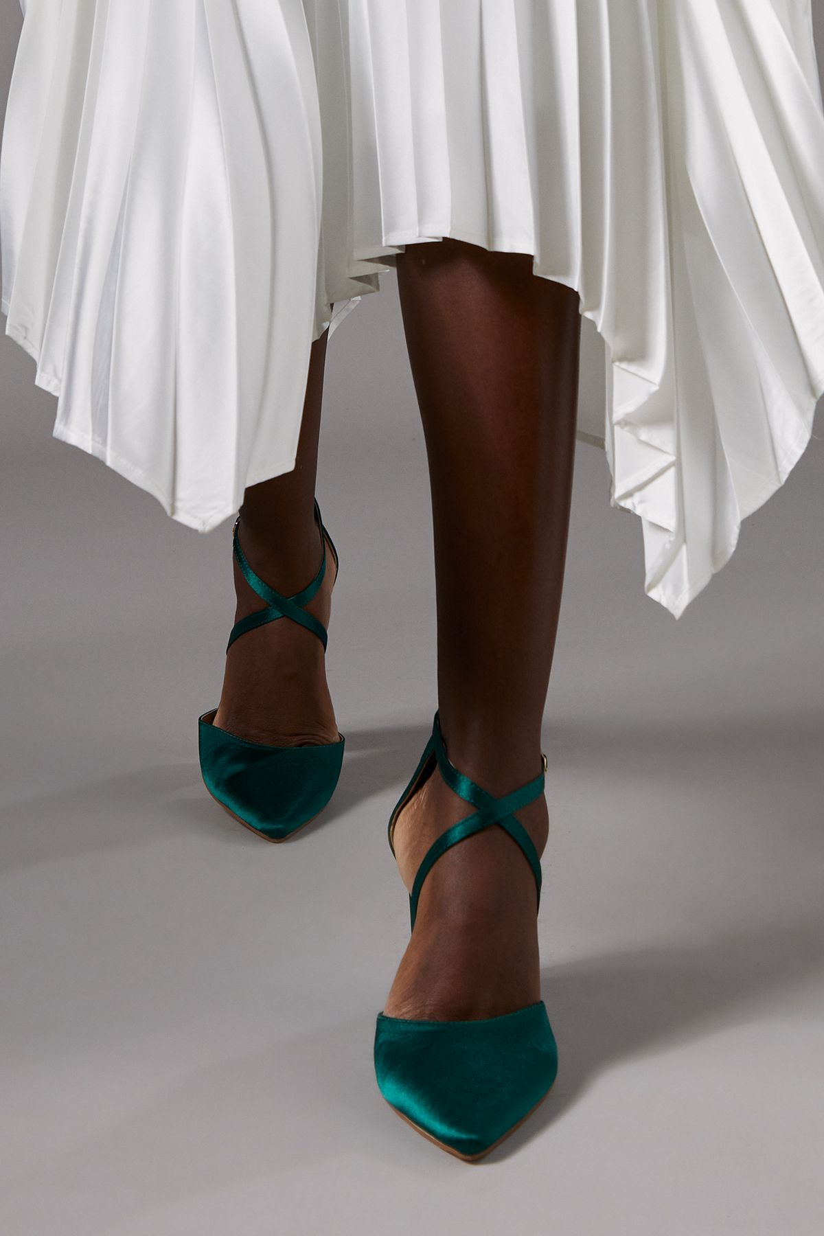 Coast Wide Fit Treat Satin Cross Strap Pointed Block Heel Court Shoes