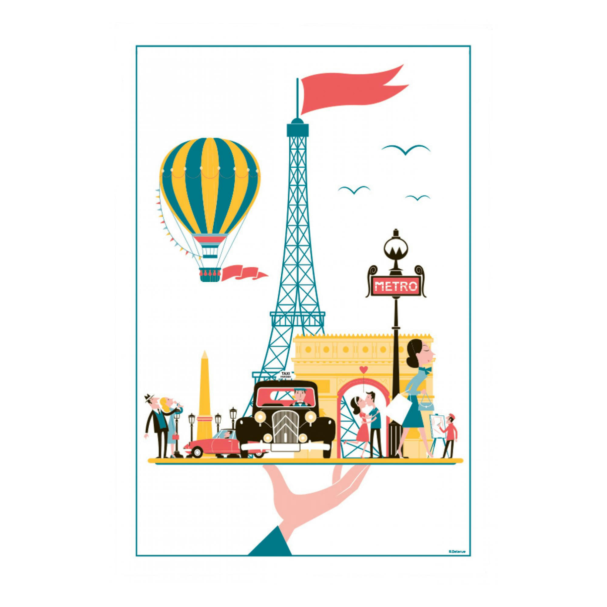 PARIS - Torchon  plateau en coton blanc 48 x 72