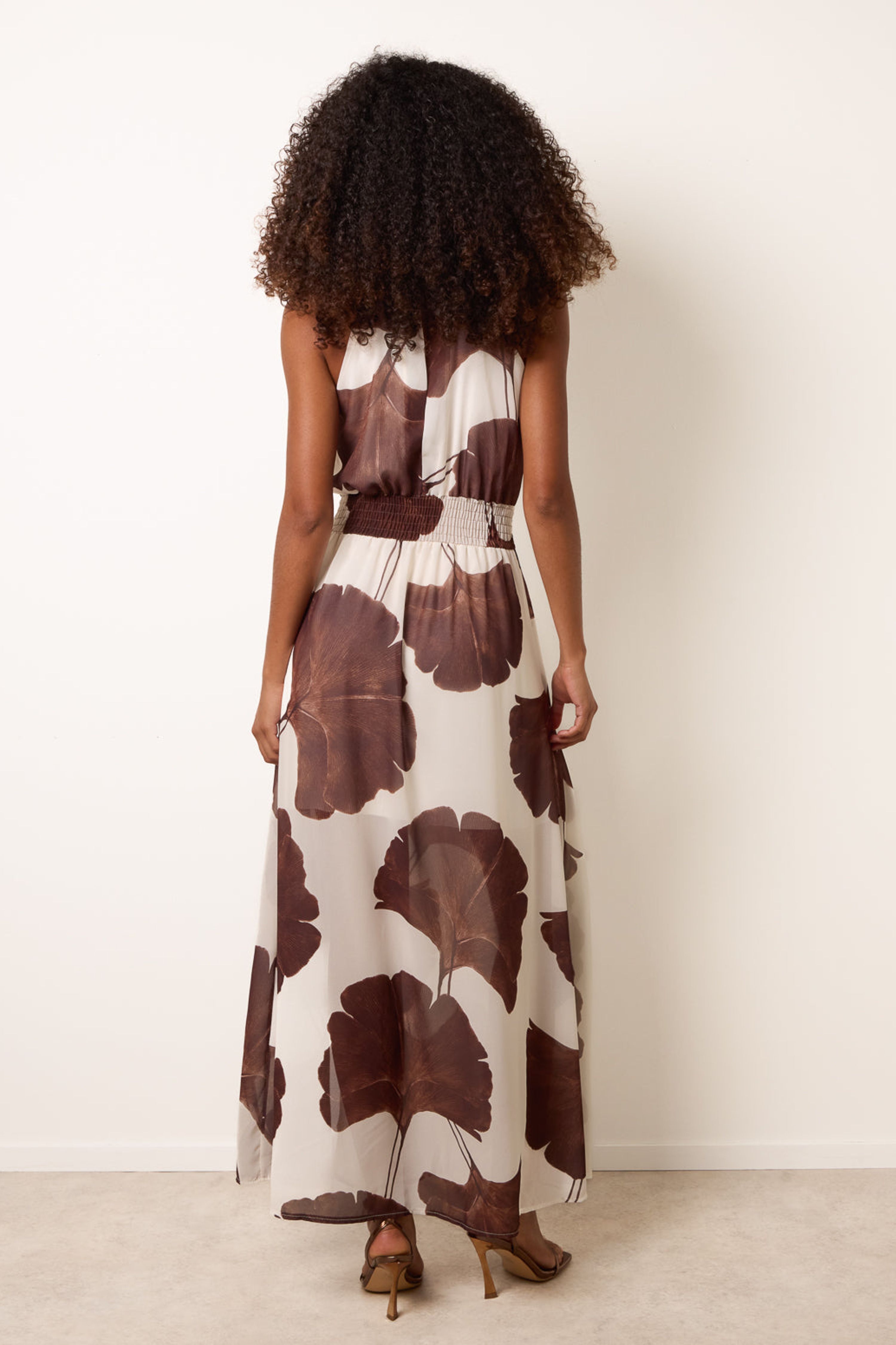 Blue Vanilla Brown Printed Halter Neck Maxi Dress
