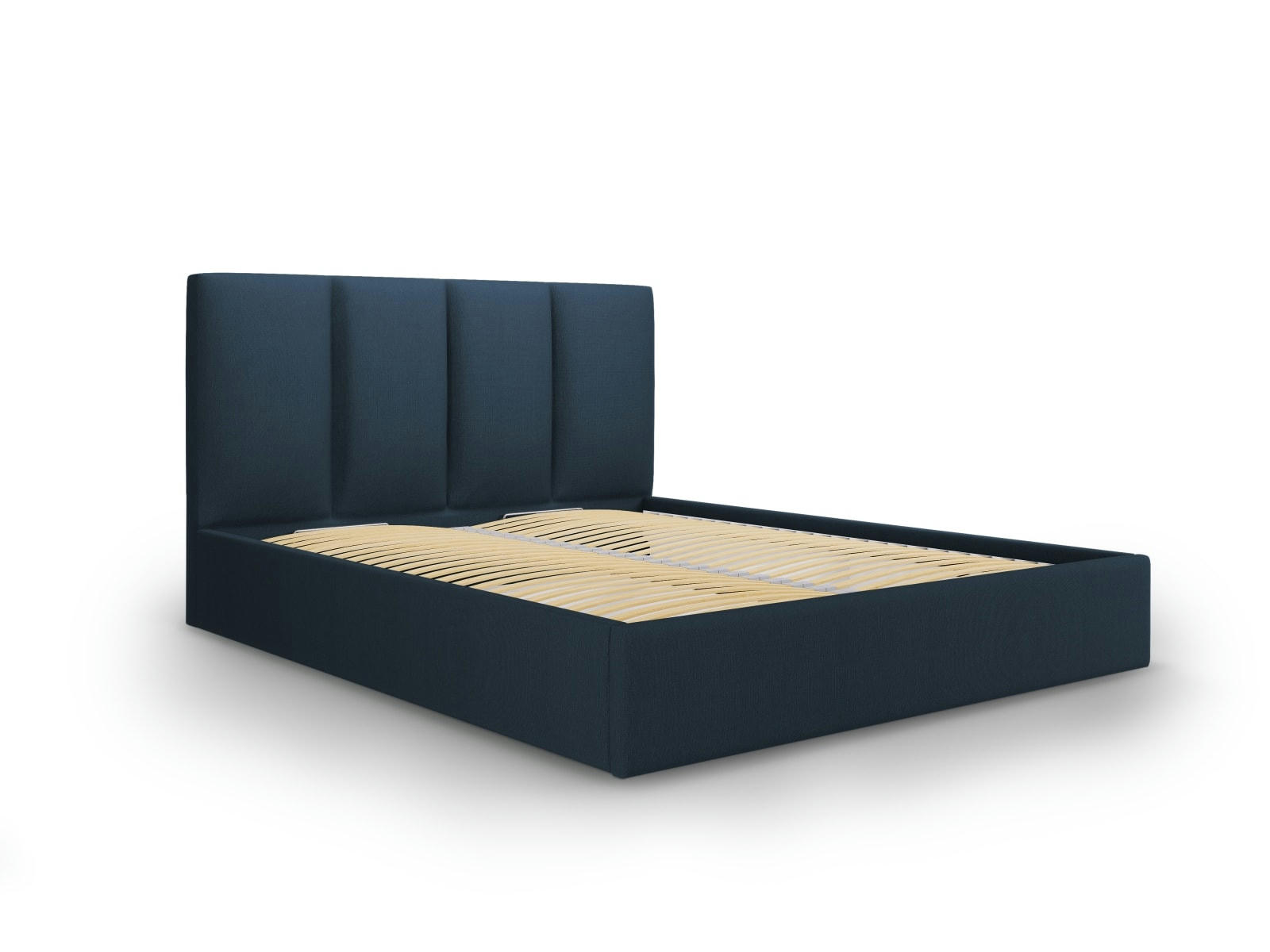 PYLA - Lit coffre avec tête de lit 140x200 cm en tissu structuré bleu foncé