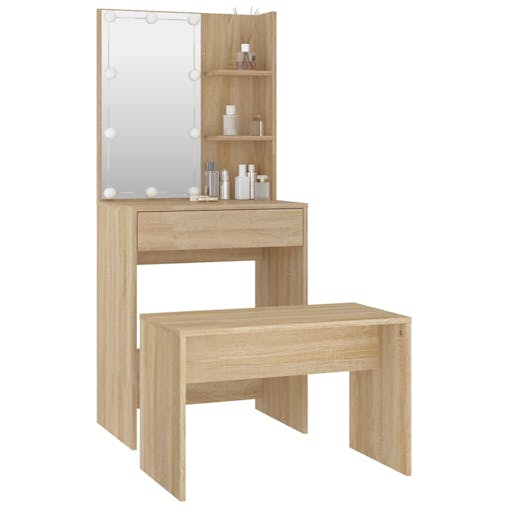 NNEVL Dressing Table Set with LED Sonoma Oak Engineered Wood