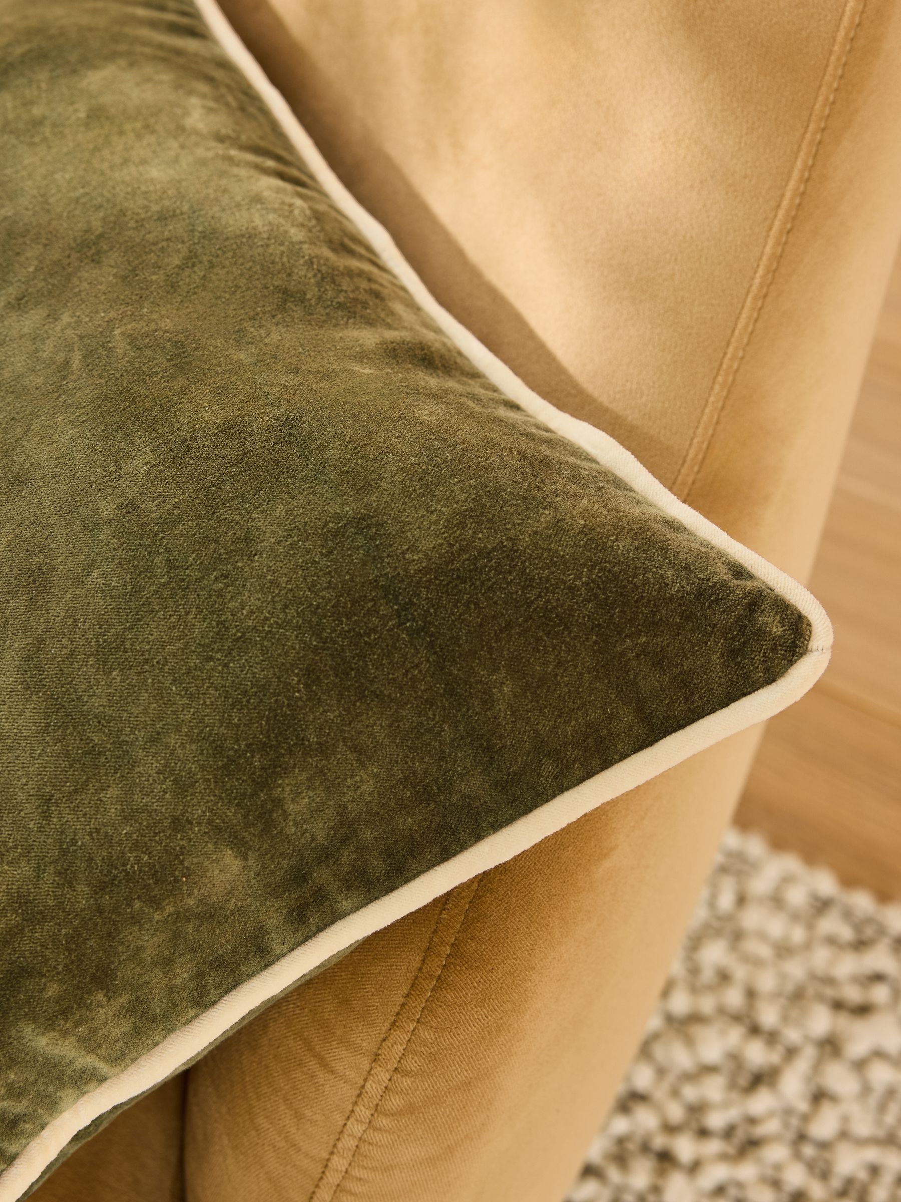 Bailey Cotton Velvet Piped Cushion in Khaki Green