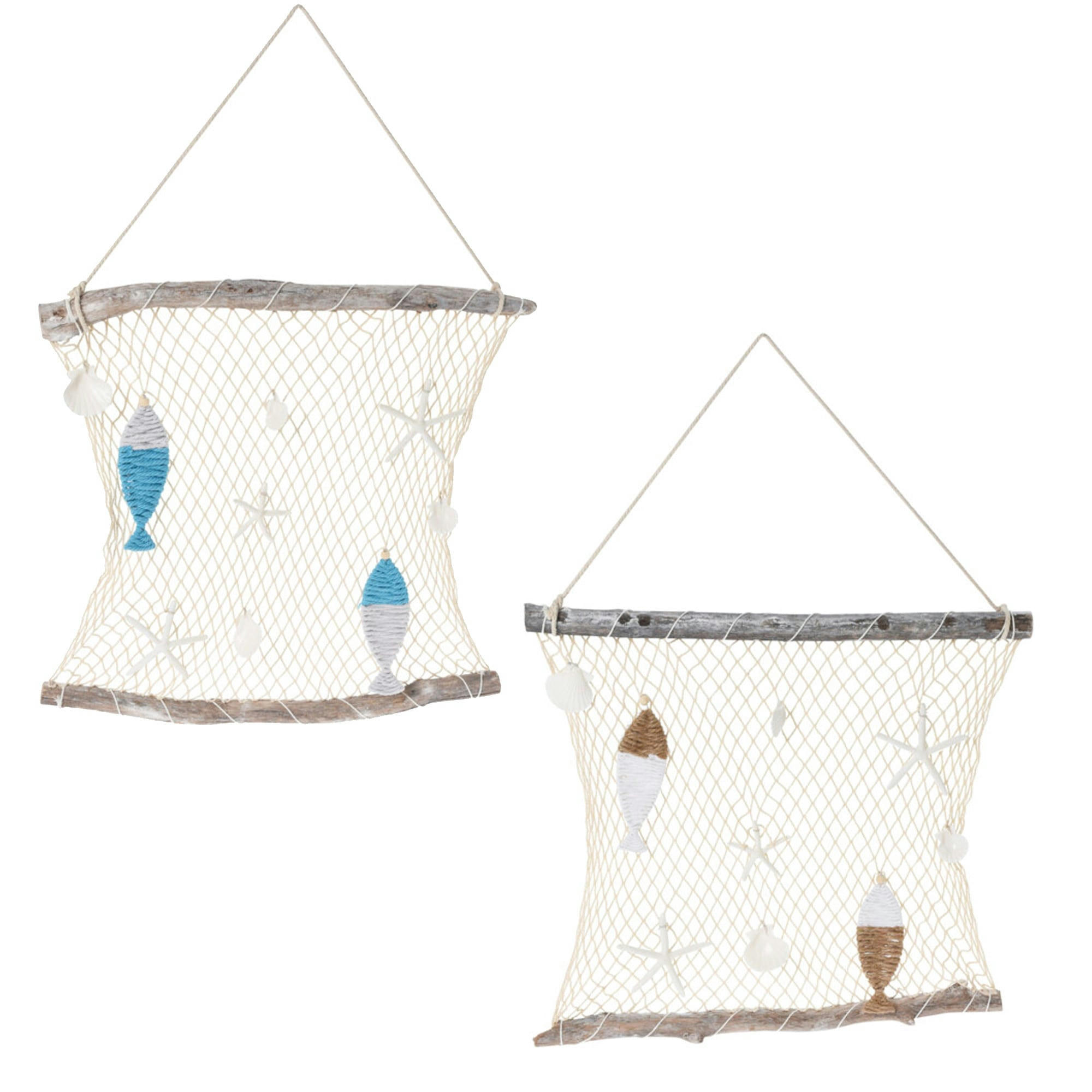 - Set de 2 filets de pêche décoratifs en jute et bois