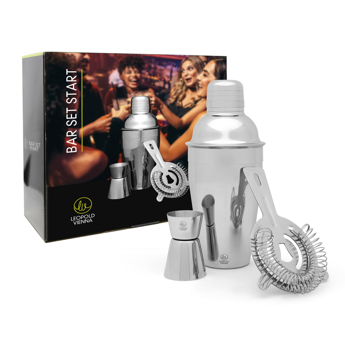 Leopold Vienna - Cocktail set Start 3-delig (cocktail shaker, jigger/pipet, zeef/strainer) cadeau giftset