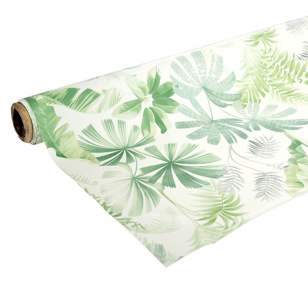 Toile cirée motif feuillage vert et blanc 140cm au mètre