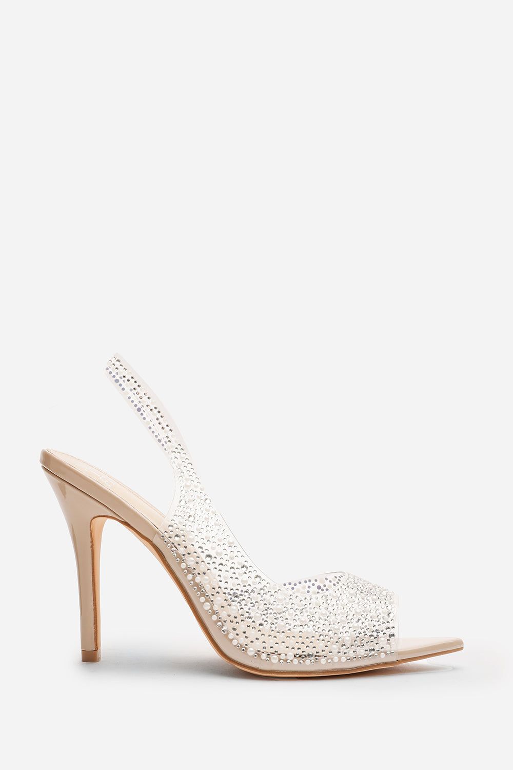 Where's That From Rheal' Embellished Clear Upper Slingback Heels