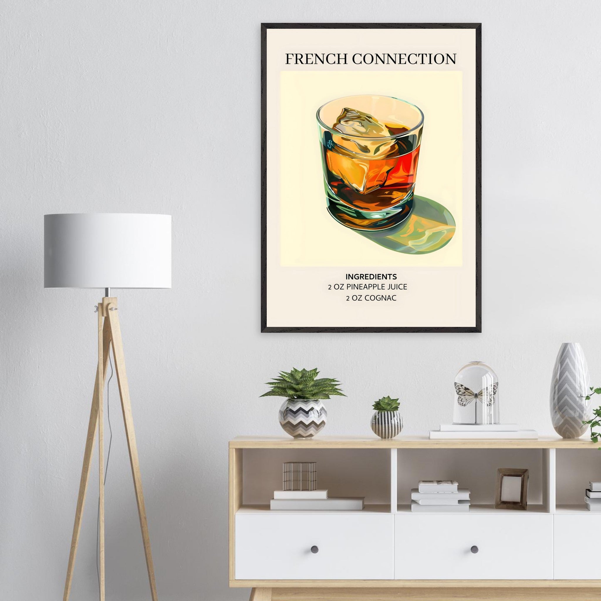 Artfulprints Poster French Connection cocktail - Ingrediënten  - 70x100 cm - Geel