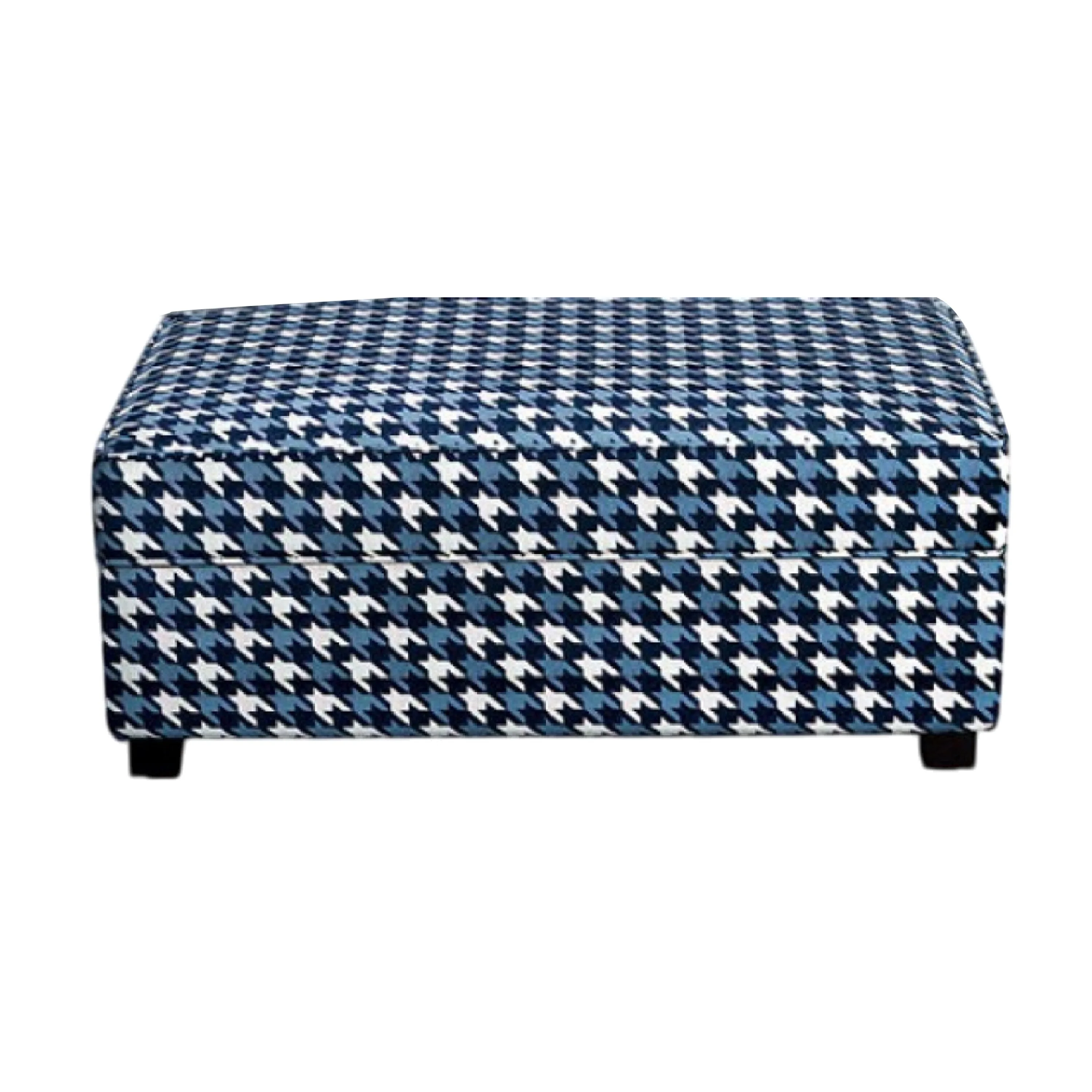 Colin Ottoman, Gray Blue White Houndstooth Polyester, 40in Rectangular